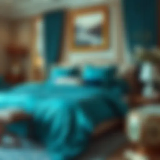 Elegant teal bedding set displayed in a luxurious bedroom