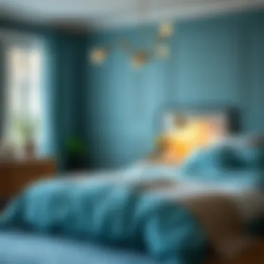 Serene Ambiance with Teal Bedding A serene bedroom ambiance created with teal colored bedding