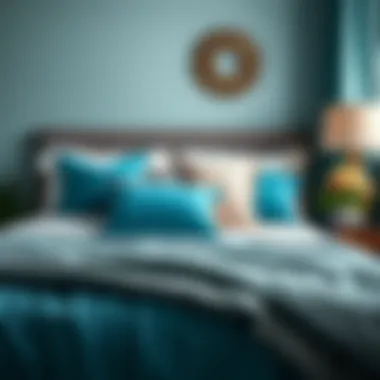 Complementary Decor with Teal Bedding Teal bedding paired with complementary decorative pillows and throws