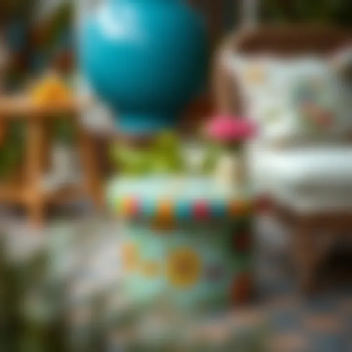 Vibrant metal side table with colorful patterns