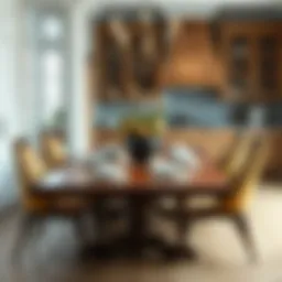 Elegant wooden kitchen table with decorative centerpiece