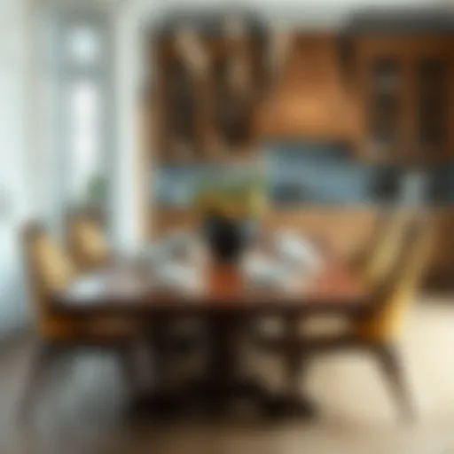 Elegant wooden kitchen table with decorative centerpiece