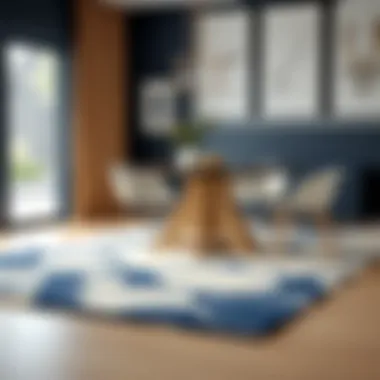 Contemporary Dining Space with Navy and Cream Area Rug Navy and cream area rug complementing a contemporary dining space