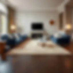 Elegant navy and cream area rug enhancing a modern living room