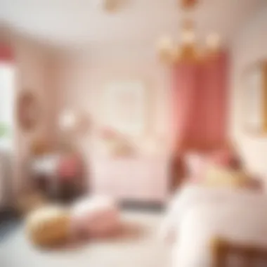 A beautifully decorated children's room with pink and gold accents