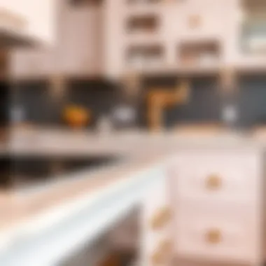 Modern kitchen cabinetry featuring chic pink and gold knobs