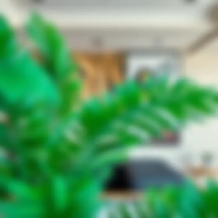 Stylish interior featuring faux ferns as a focal point
