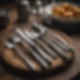 Elegant rustic silverware beautifully arranged on a wooden table