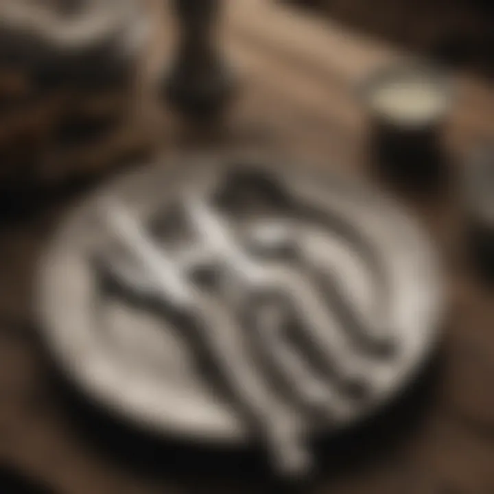 A vintage setting showcasing rustic silverware in use