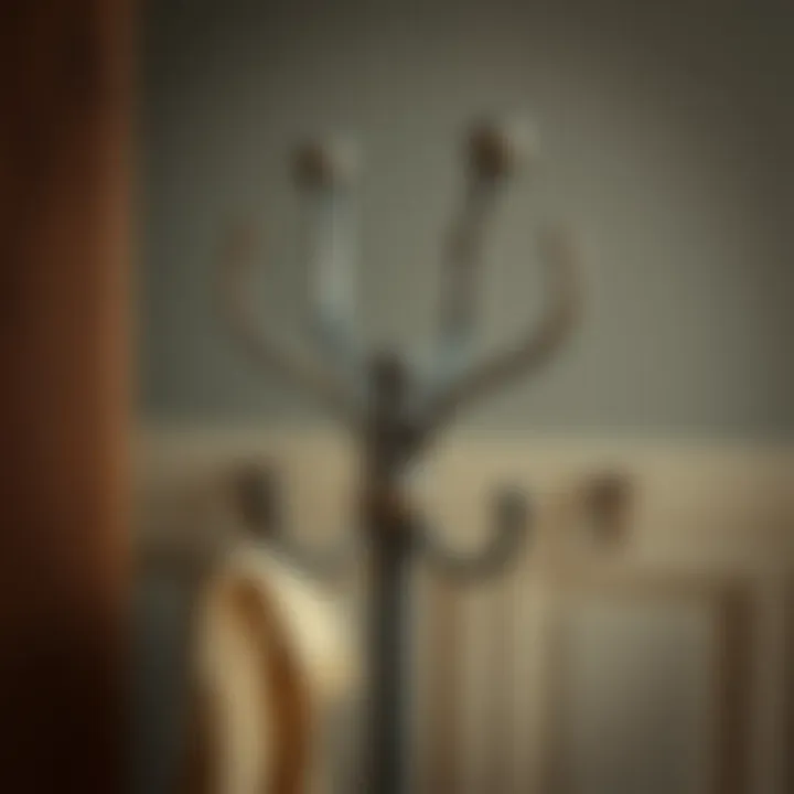 Close-up of a beautifully designed metal coat rack
