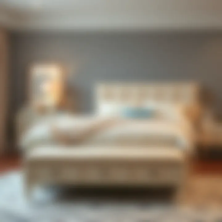 Practical Cream Bench for Storage and Seating Practical use of cream bench for storage and seating at end of bed