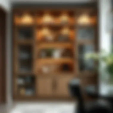 Artistic Blend of Glass and Wood in Cabinet Design An artistic blend of glass and wood materials in a liquor cabinet.