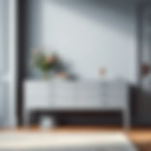 Sleek Grey Dressing Table in Minimalist Aesthetic Sleek grey dressing table with minimalist design