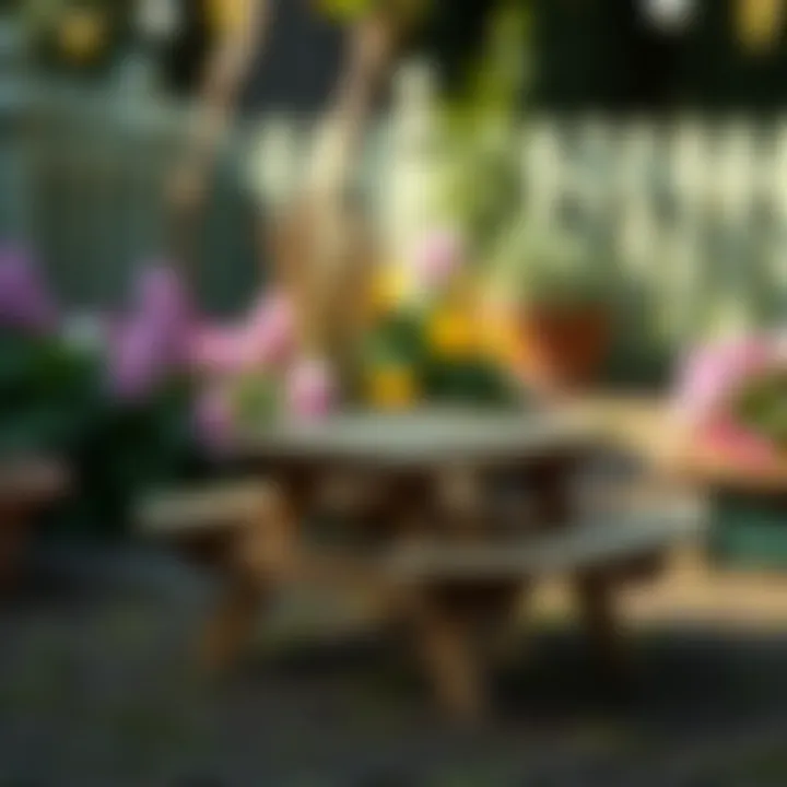 Mini Picnic Table in a Serene Garden Charming mini picnic table set in a garden setting