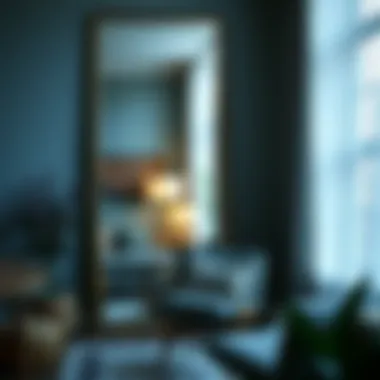 Enhanced Ambiance in a Reading Space Giant leaning mirror enhancing a cozy reading nook