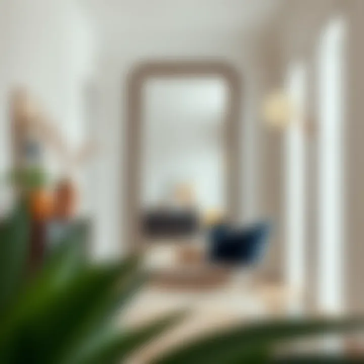 Artistry in Hallway Design Artistic arrangement of a giant leaning mirror in a hallway