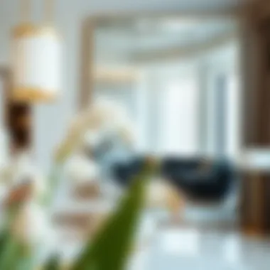 The Reflection of Modern Elegance Giant leaning mirror reflecting a contemporary living room