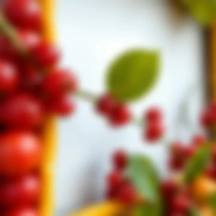 Handmade Fruit Frame Detail A close-up of intricate details in a handmade fruit picture frame featuring berries and leaves