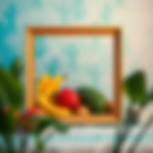 A beautifully crafted fruit picture frame showcasing tropical fruits against a vibrant background