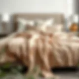 Elegant neutral bedspread draped over a stylish bed