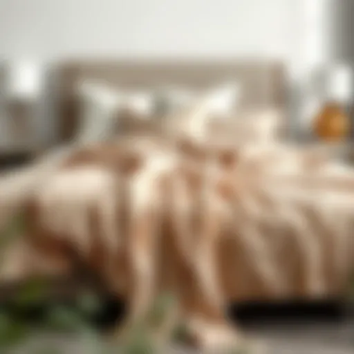 Elegant neutral bedspread draped over a stylish bed