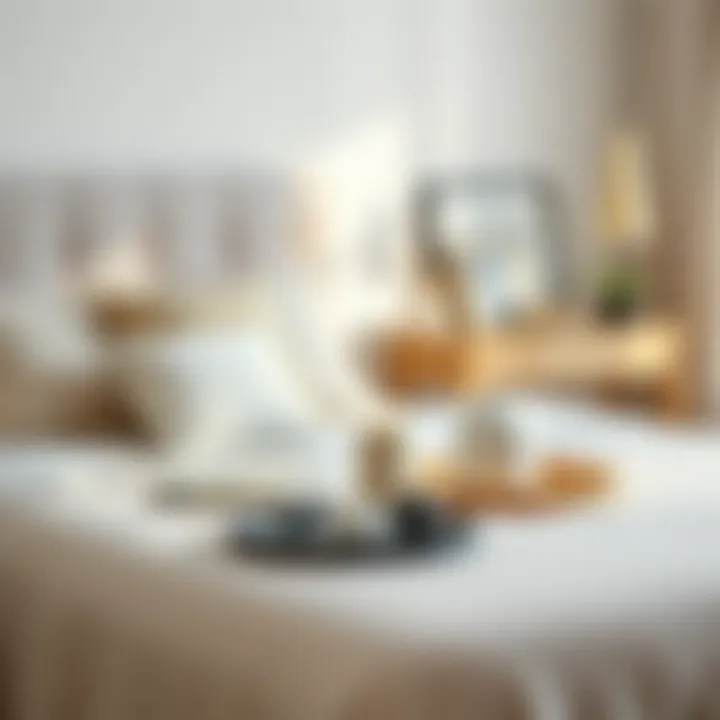 Stylish Accessories with Neutral Bedspread Stylish accessories paired with a neutral bedspread