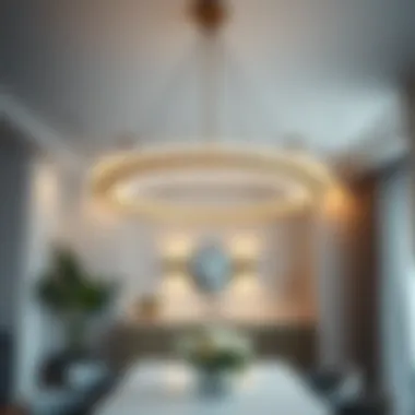 Elegant Minimalist Iron Ring Chandelier in Modern Dining Area Elegant minimalist iron ring chandelier illuminating a modern dining area