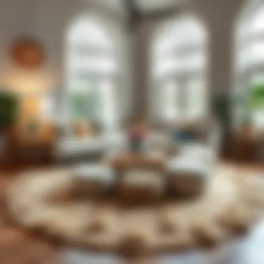 Optimizing Space with a Circular Rug Stylish interior layout with an eight foot circular rug enhancing space utilization