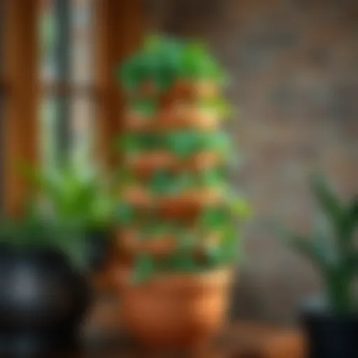 Elegant terracotta microgreen tower showcasing lush greens