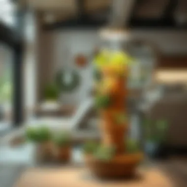 Sustainable gardening with terracotta tower in modern home setting