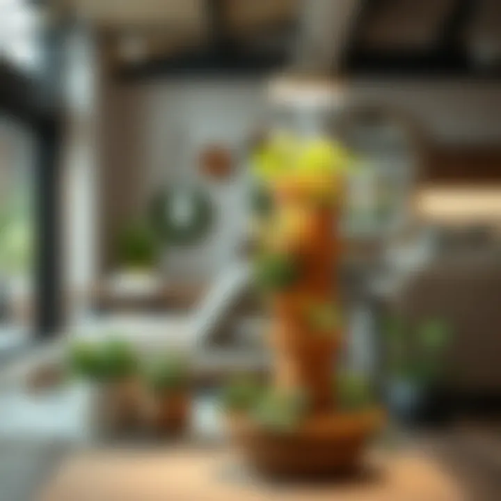 Sustainable gardening with terracotta tower in modern home setting