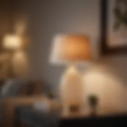 Elegant table lamp with a glowing base illuminating a cozy living room