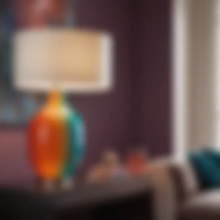 Colorful Ambiance in Home Decor Vibrant colored table lamp with a light-up base enhancing a room's decor