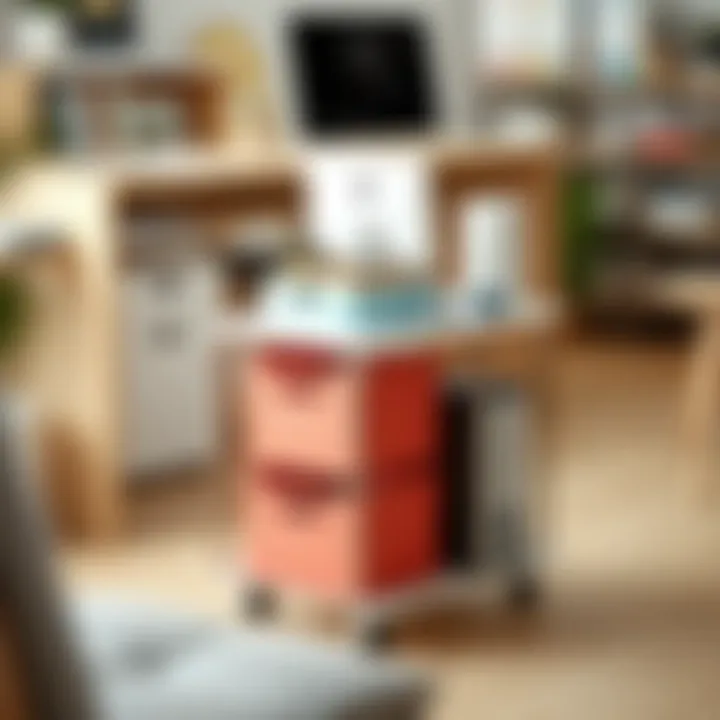 Efficient Office Organization with Slim Carts Slim cart on wheels effectively organizing office supplies