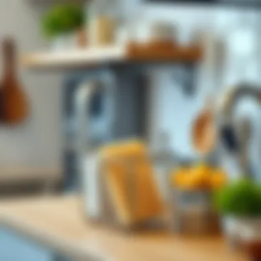 Organized Kitchen Workspace Organized kitchen workspace featuring a stainless steel sponge holder