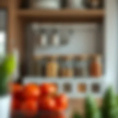 Efficient Kitchen Organization with Spice Jars Neatly organized spice jars enhancing kitchen efficiency