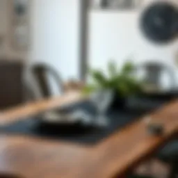 Elegant black table mat on a rustic dining table setting