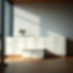 Sleek modern bench file cabinet with open drawers