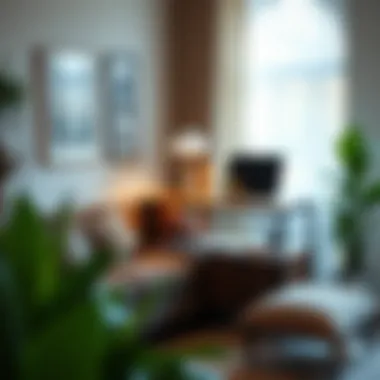 Cozy Home Office Setup Featuring Couch Side Desk Cozy home office setup featuring a couch side desk