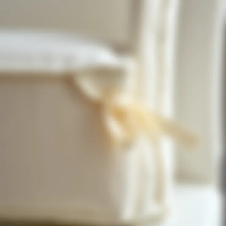Textured Fabric Detailing of Chair Pads Close-up of textured fabric of white chair pads with ties