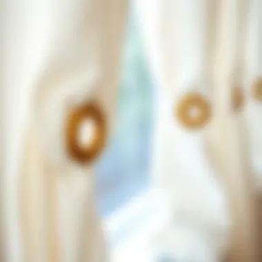 Close-up of grommet detailing on white linen curtains showcasing craftsmanship