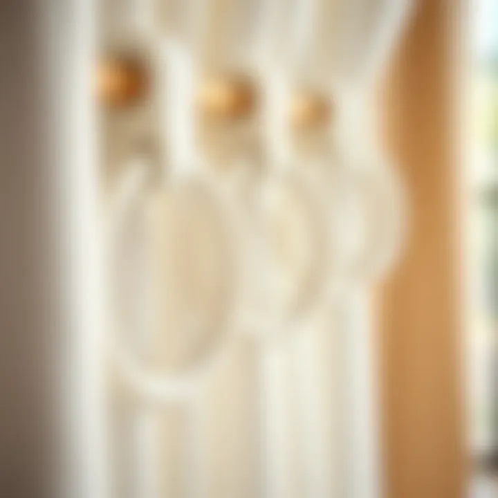 Close-Up View of White Wooden Curtain Rings Close-up view of white wooden curtain rings with clips highlighting their craftsmanship and design