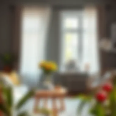 Stylish Window Treatment in Cozy Living Room Stylish window treatment featuring white wooden curtain rings with clips in a cozy living room setting