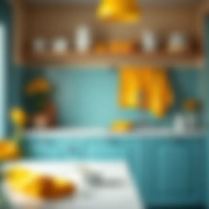 Bright kitchen scene with yellow towel sets adding a pop of color
