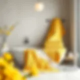 Elegant yellow towel set arranged in a stylish bathroom