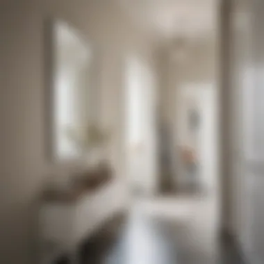 A cozy hallway featuring a white framed mirror as a focal point