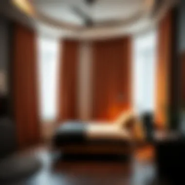 Trendy bedroom featuring modern curtain styles