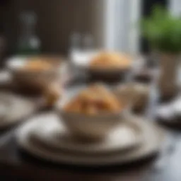 Elegant stoneware dinner set arranged on a dining table