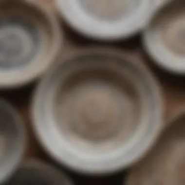 Close-up of the intricate patterns on stoneware plates