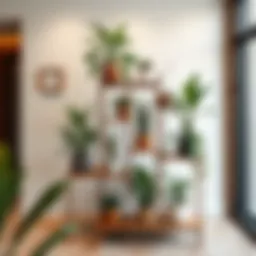 Elegant design of multiple level plant stand showcasing a variety of plants